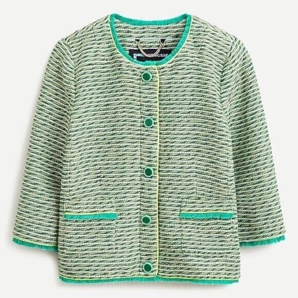 J. Crew Jackets & Blazers - NWT J.Crew Cropped Lady Jacket in Seaweed Tweed Neon Piping 12